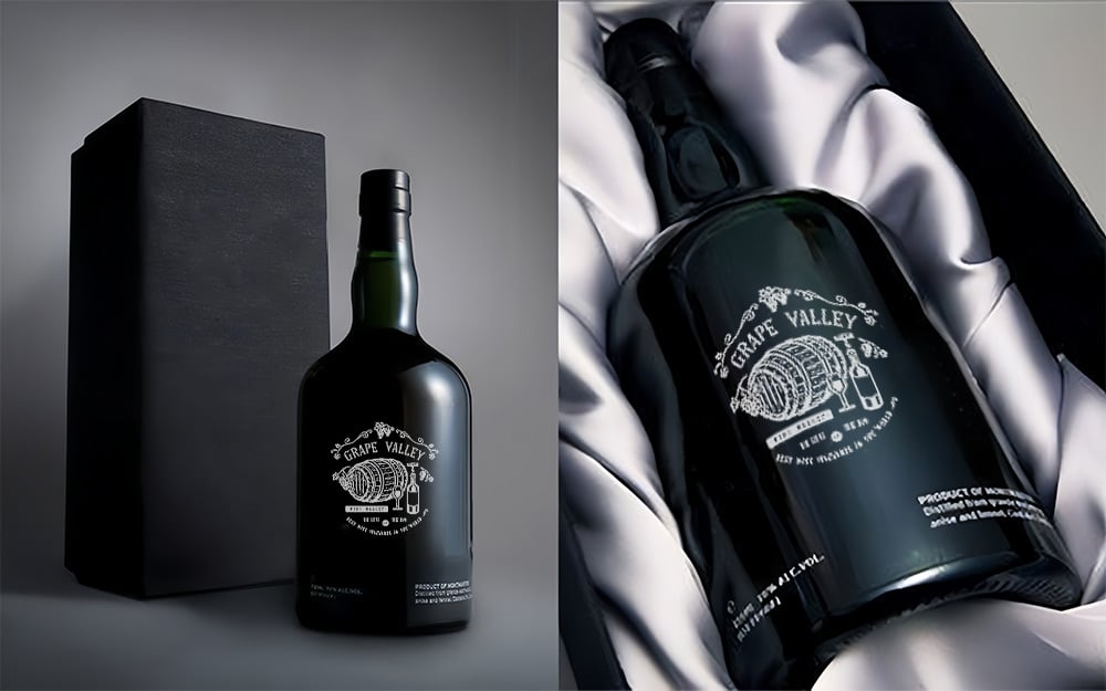 black glass wine bottle with gift box