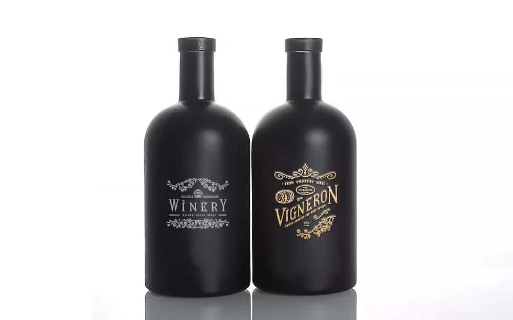 Black glass rum bottle