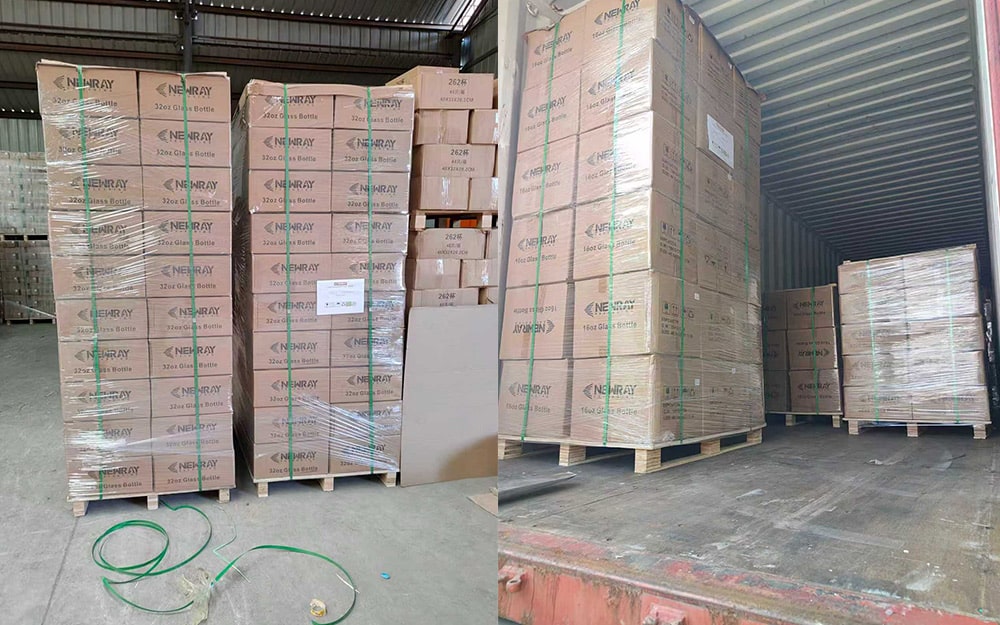 Glass juice bottle carton packaging loading Newray