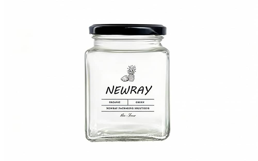 Wholesale square glass honey jars with metal lids