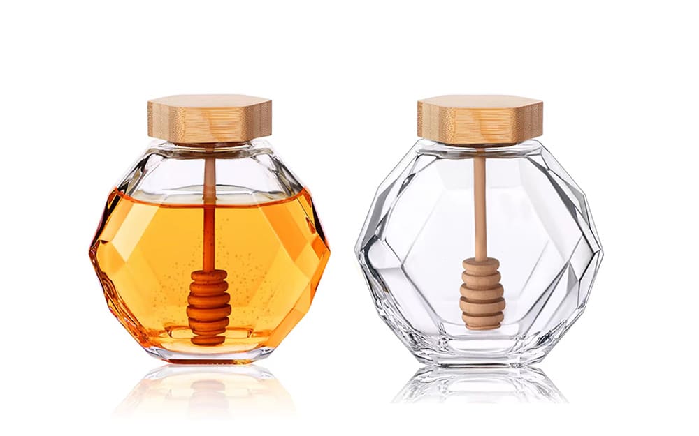 glass honey jar and dipper